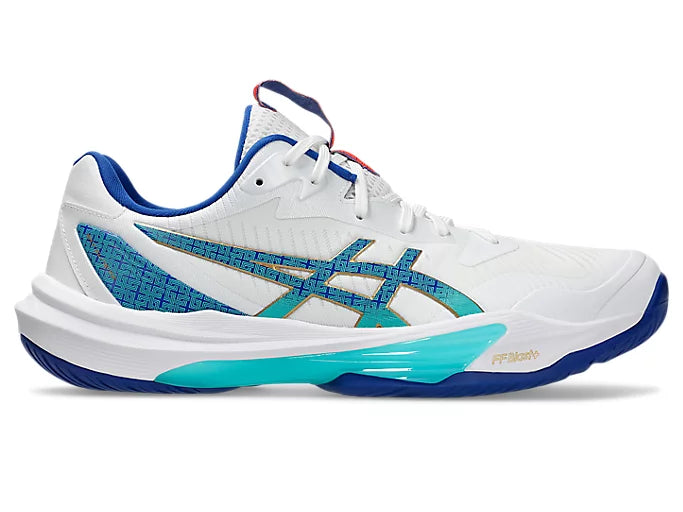 ASICS SKY ELITE FF MT 3 ブルー＆ホワイト Asics Sky Elite FF 3 Badminton Shoe | White/Asics Blue – Achivr