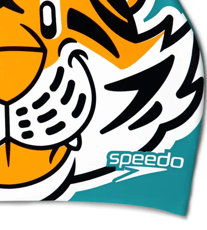 Speedo Tiger Print Swim Cap for Kids | Orange/Green