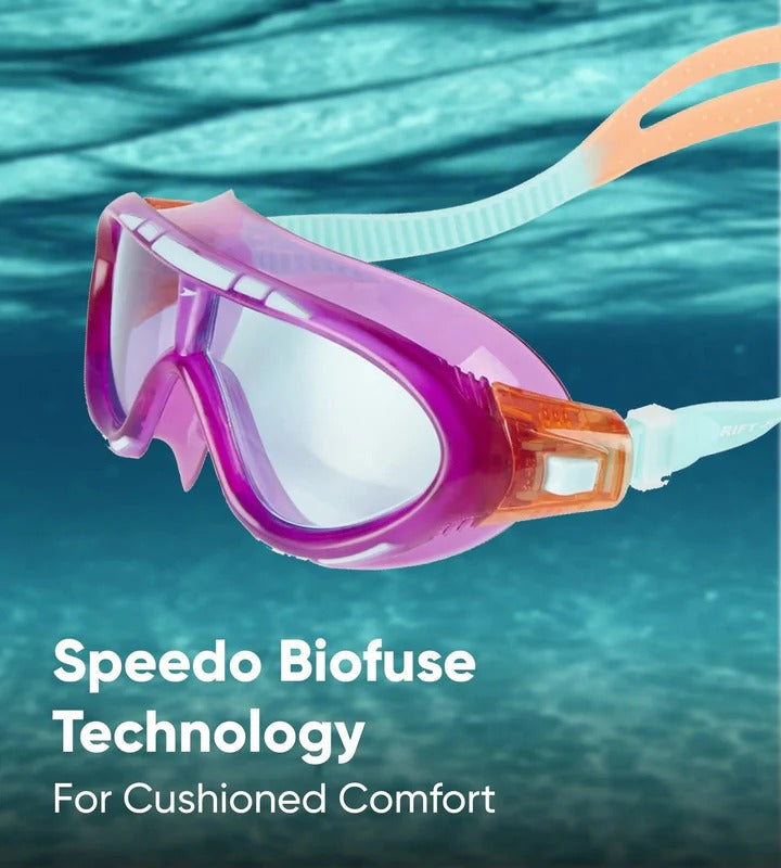 Speedo Biofuse Junior Rift Clear Lens Swim Goggles | Lava Red/Beautiful Blue