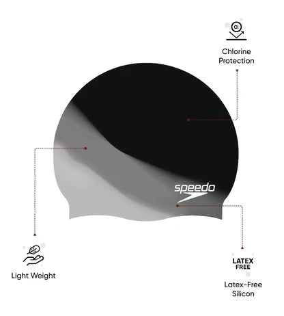 Speedo Chlorine  Resistant Silicone Swim Cap For Adults | Black