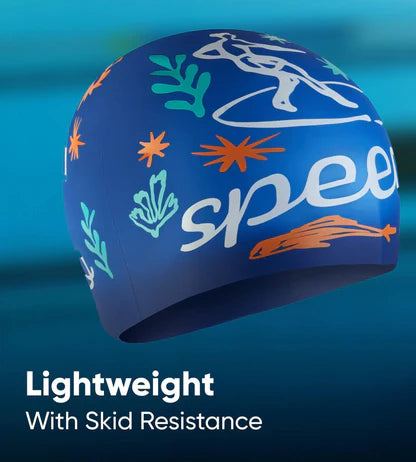 Speedo Octopus Slogan Print Swim Cap For Kids | Blue/Red