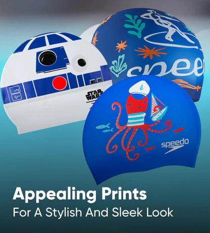 Speedo Octopus Slogan Print Swim Cap For Kids | Blue/Red