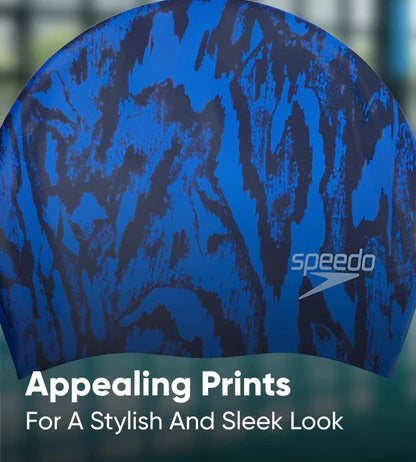 Speedo Women's Long Hair Printed Silicone Swim Caps - Violet/Ecstatic