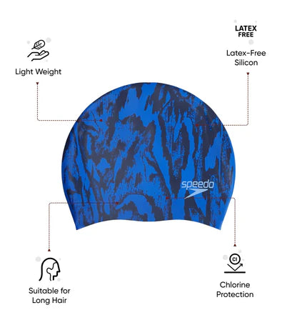 Speedo Women's Long Hair Printed Silicone Swim Caps - Violet/Ecstatic