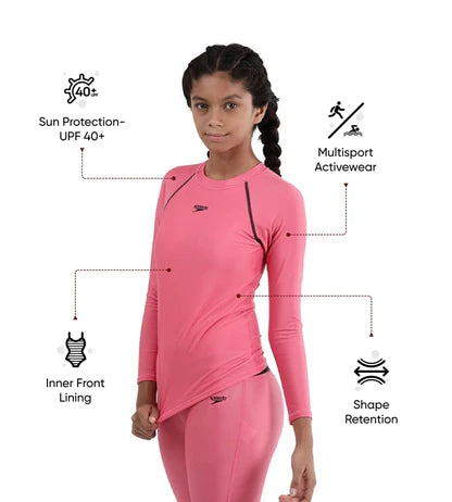 Speedo Girl's Recycled Endura Brite Long sleeve Suntop | Fandango Pink/True Navy