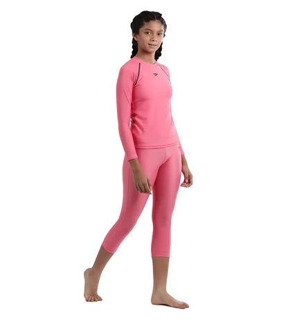Speedo Girl's Recycled Endura Brite Long sleeve Suntop | Fandango Pink/True Navy