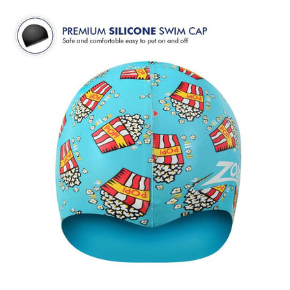 Zoggs Silicone Printed Popcorn Swim Cap | Light Blue