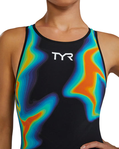 TYR Women's Venzo Infrared Openback Swimsuit | Orange/Green