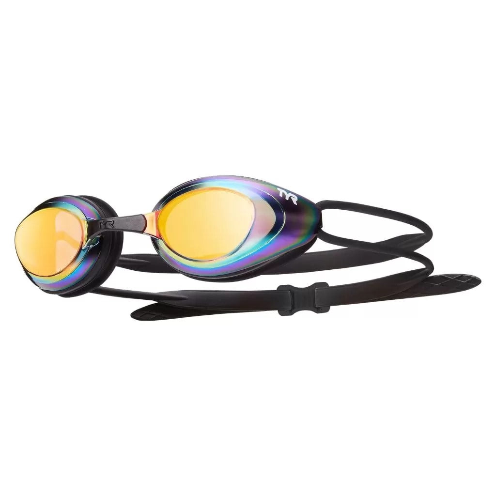 TYR Black Hawk Racing Mirror Goggles | Gold/Rainbow
