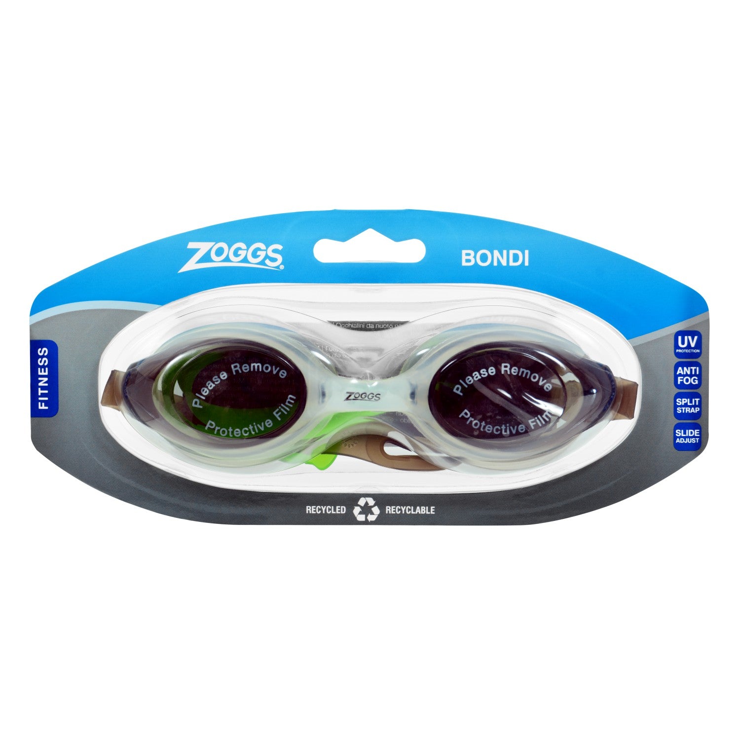 Zoggs Bondi Swimming Goggles White/Blue Lime/Tinted Smoke Lens