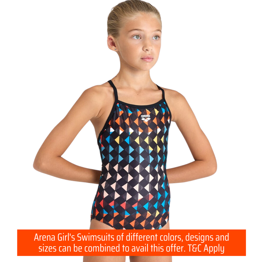 Arena Carnival Girl's Swimsuit | Lightdrop Back | Black- Black Multi