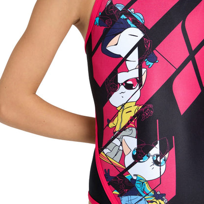 Arena Cats Girl's Swimsuit | Super Fly Back | Black- Freak Rose