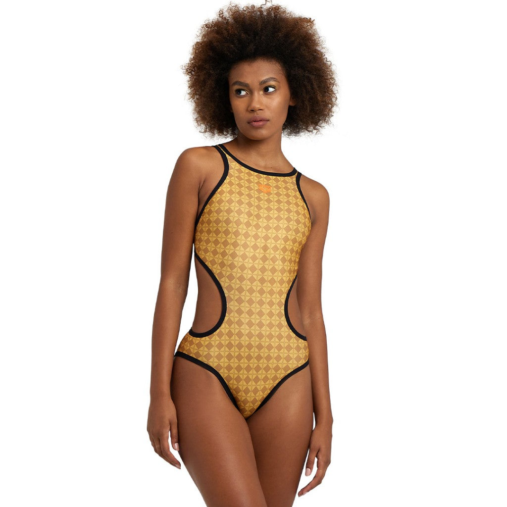 Arena 50th Gold Women's Swimsuit | Tech One Back | Gold Multi- Black