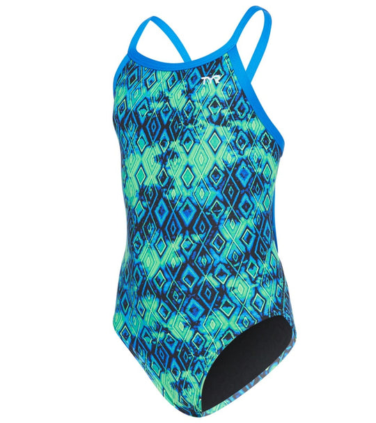 TYR Women's Glacial Diamondfit Swimsuit YouthFit- Blue/ Green