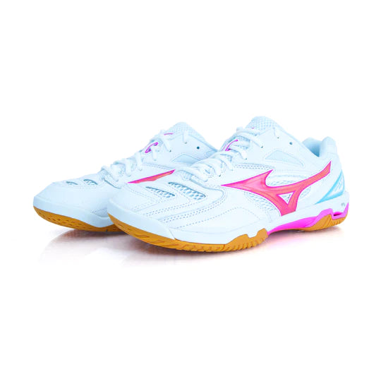 Mizuno Wave Fang Pro Badminton Shoes | White/Pink/Blue