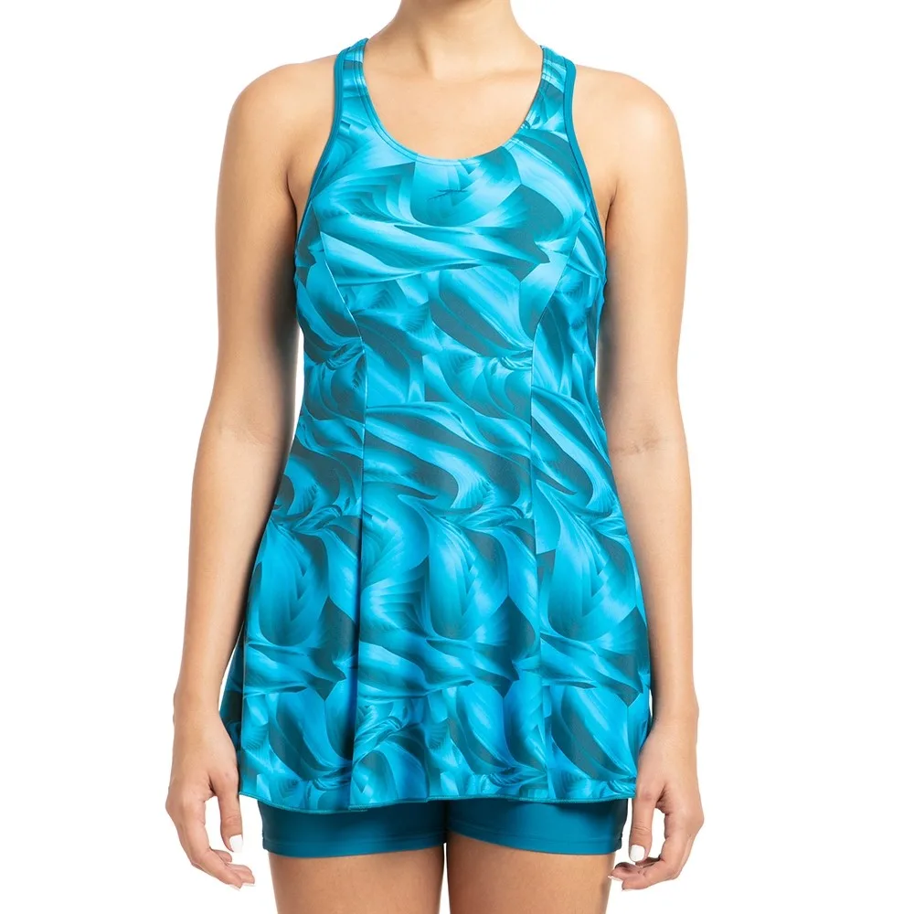 Speedo Colour Tone Allover Printed Swim dress with Boyleg